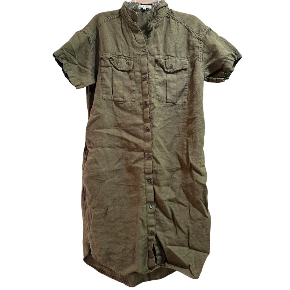 Olive Green Button-Up Shirt Dress